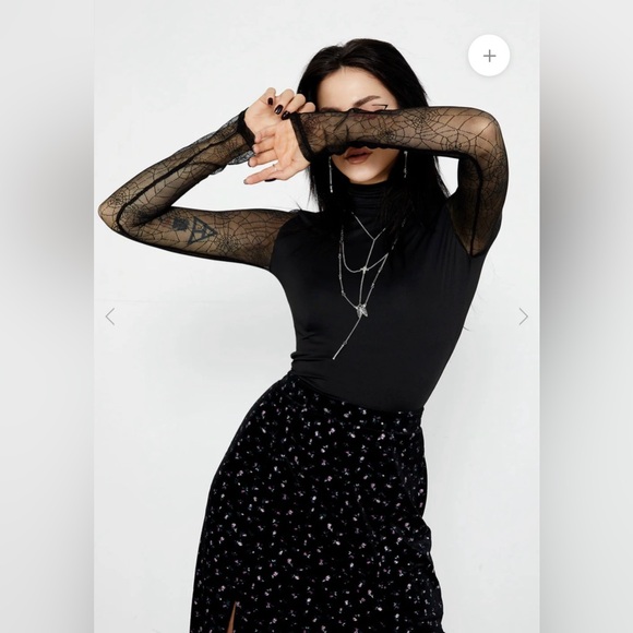 Disturbia Sheer Spiderweb Lace Black Bodysuit Women’s Size 2 - Picture 9 of 11